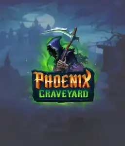 The eerie and atmospheric Phoenix Graveyard slot game interface by ELK Studios, featuring a mysterious graveyard setting. This image captures the slot's unique expanding reel feature, alongside its gorgeous symbols and supernatural theme. The design reflects the game's mythological story of resurrection, attractive for those drawn to mythology.