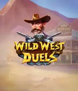  Dive into the daring world of "Wild West Duels" by Pragmatic Play, featuring a hardened gunslinger ready for a showdown. The image shows a resolute cowboy with crossed pistols, set against a dusty Western town. His focused expression and elaborate attire capture the essence of the Old West. The game's title is clearly displayed in an ornate font, adding to the exciting theme. 