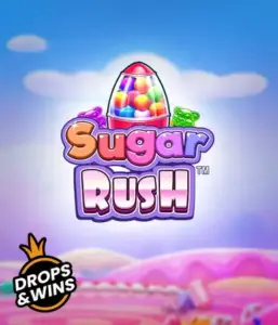 Enjoy the delightful world of Sugar Rush by Pragmatic Play, showcasing a bright candy dispenser set against a dreamy candy landscape. This graphic captures the joy and thrill of the slot, adorned with multicolored candies and enticing typography. Ideal for candy lovers, offering a delightful gaming experience. 